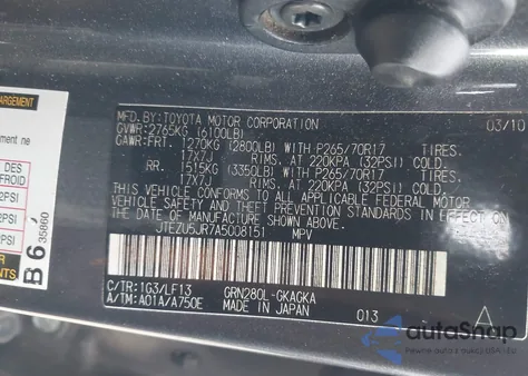 2010 Toyota 4Runner Sr5 V6 from USA, damaged, VIN JTEZU5JR7A5008151